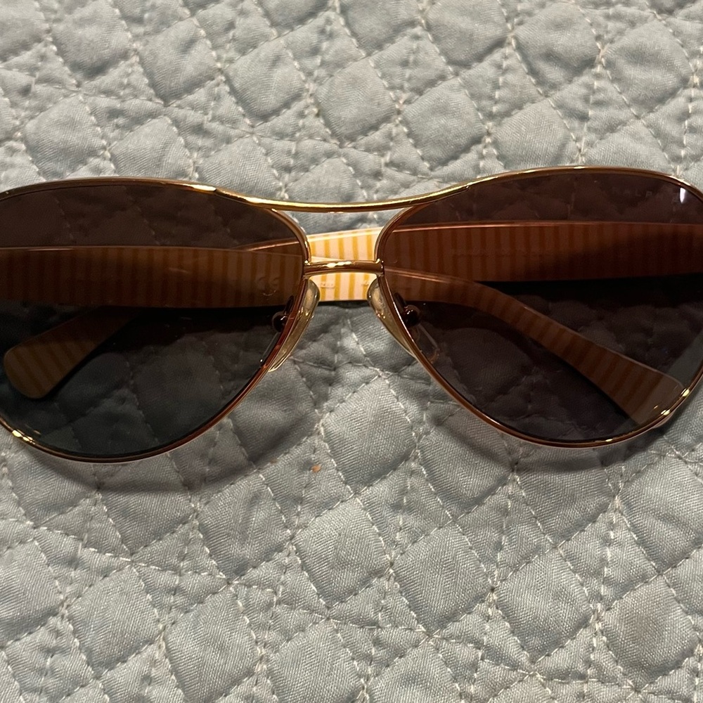 Ralph Lauren Gold and Brown Aviator Sunglasses - Picture 2 of 5